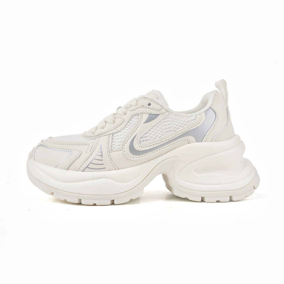 실버 가죽 두툼한 아빠 구두 여성도 키 높이 7 센티미터 스포티한 스니커즈