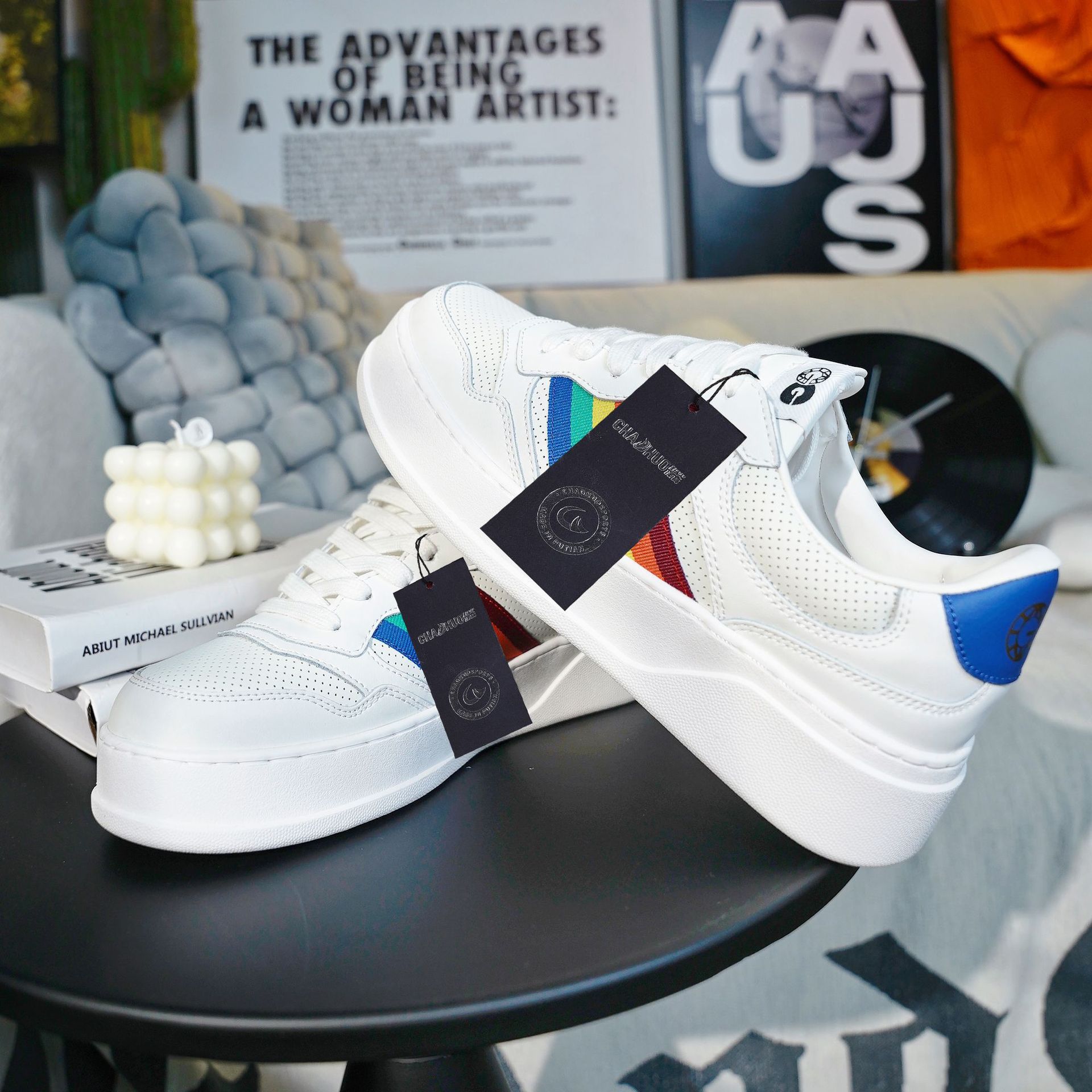 남성용 편안한 펌프스, 통기성이 좋은 통기창, 키높이, 캐주얼 여성용 흰색 스니커즈 신상품