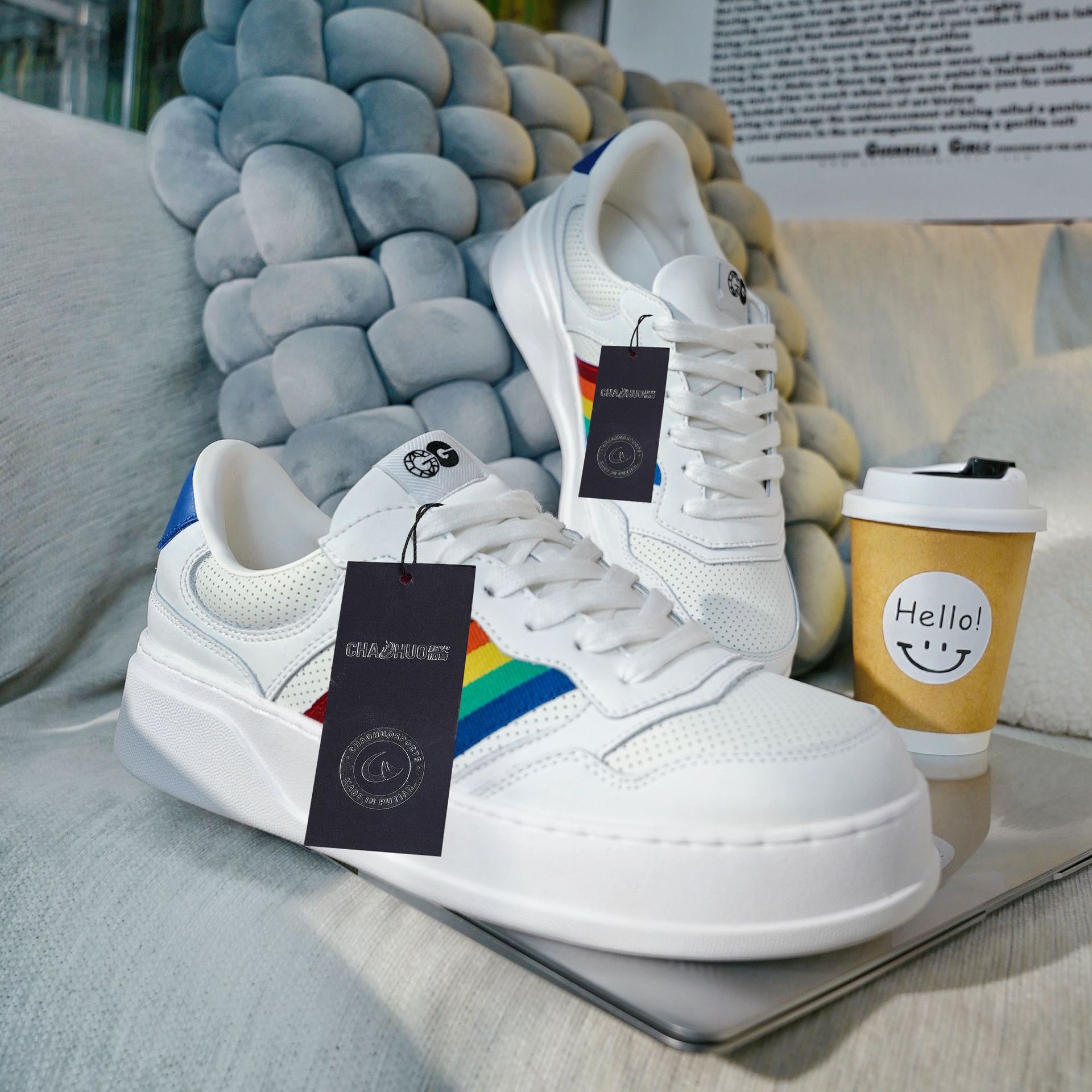 남성용 편안한 펌프스, 통기성이 좋은 통기창, 키높이, 캐주얼 여성용 흰색 스니커즈 신상품