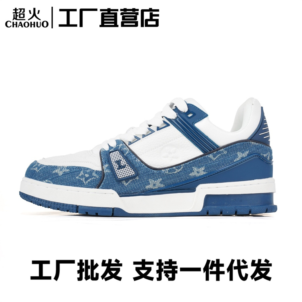 가을 겨울 신상품 리얼 데님 남성용 화이트 스니커즈 패션 ins 레포츠 물결무늬 스니커즈 여성용 슈즈