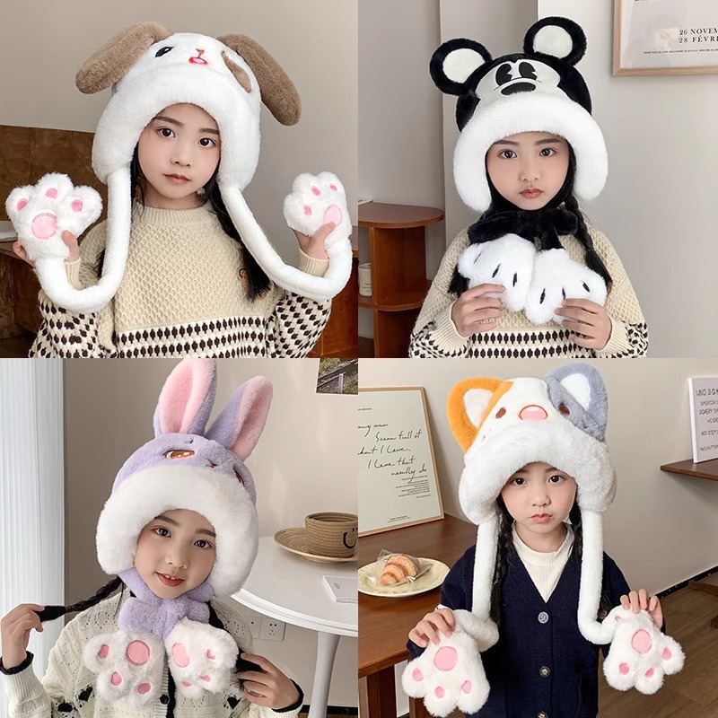 어린이 모자 가을 겨울 신상 털모자 귀엽고 깜찍한 남녀 귀걸이 모자 방한용 보온 덮개