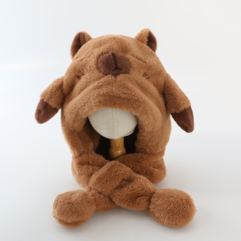 카피바라 모자 어린이 모자 스카프 일체형