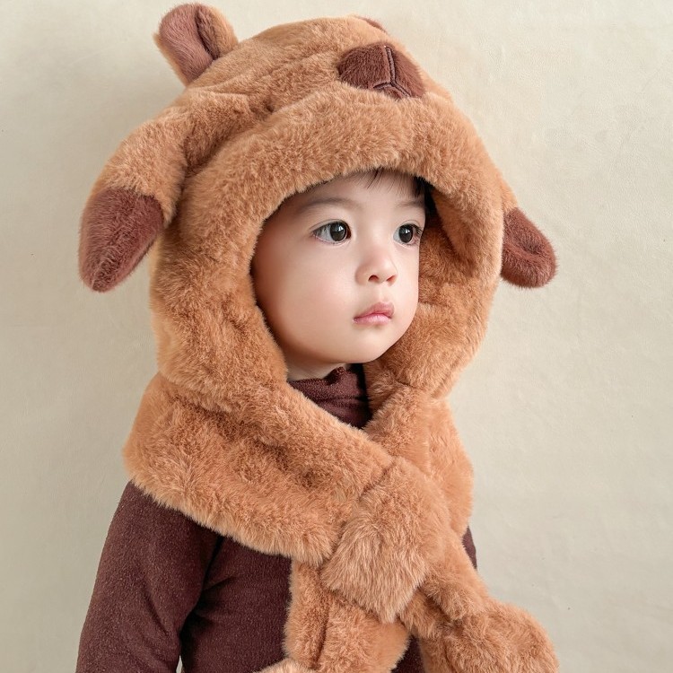 카피바라 모자 어린이 모자 스카프 일체형