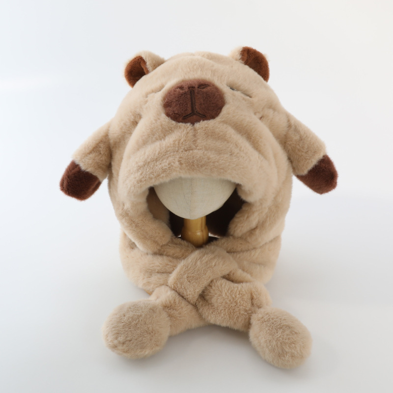 카피바라 모자 어린이 모자 스카프 일체형