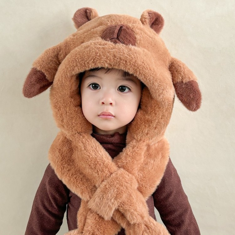 카피바라 모자 어린이 모자 스카프 일체형