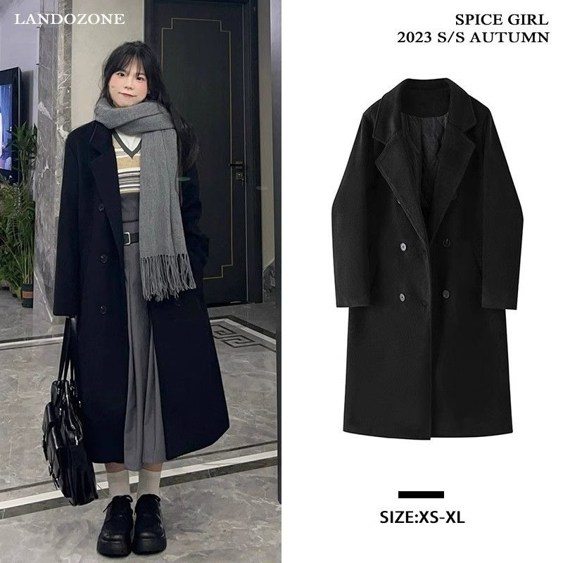 가을겨울 키 작은 블랙 트위드 코트 두툼한 더블 모직 코트