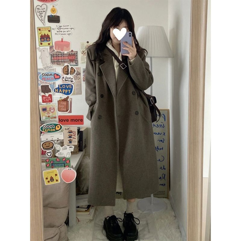 가을겨울 키 작은 블랙 트위드 코트 두툼한 더블 모직 코트