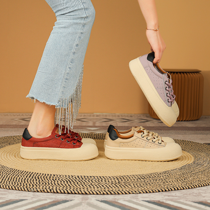 시크녀 2025 신상품 화이트 슈즈 통굽 미니멈 복고풍 스트랩 캐주얼슈즈 우먼