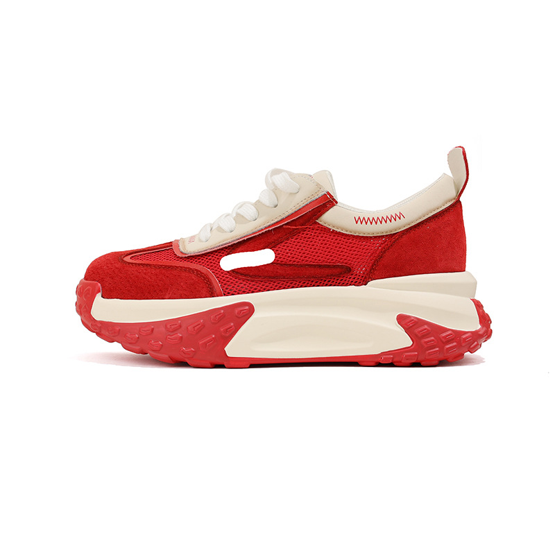 아빠 가죽 슈즈녀 여름 신상품 두꺼운 밑창 속 키높이 메쉬 통기성 얇은 스니커즈 여성