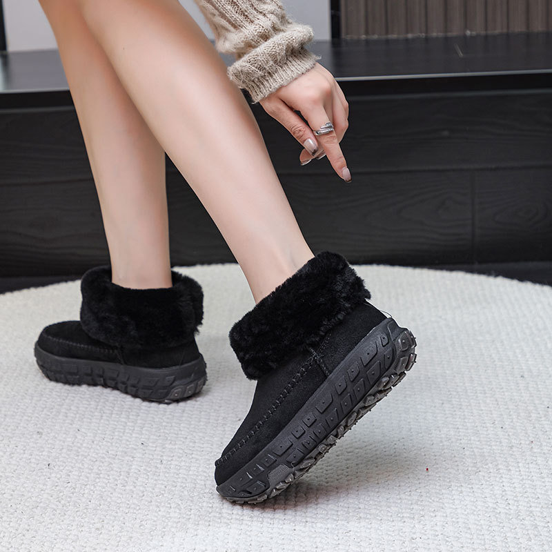 겨울 신상품 가죽 타이어 밑창 스노우 부츠 여성 한국 도톰한 보온 레저 동북 면화 신발