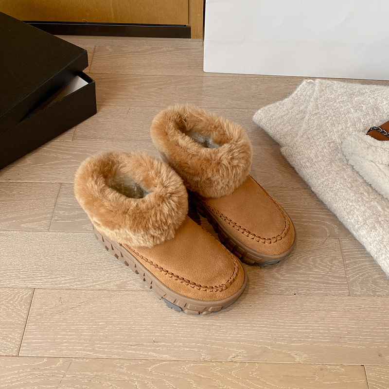 겨울 신상품 가죽 타이어 밑창 스노우 부츠 여성 한국 도톰한 보온 레저 동북 면화 신발