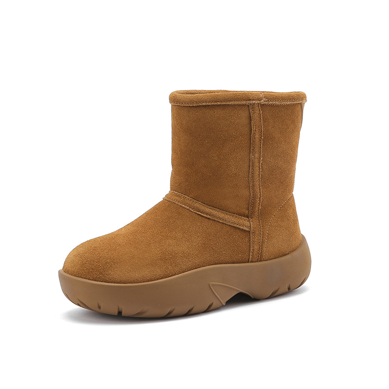 가죽 빵 스노우 부츠 여성 2025 겨울 왕홍의 인기 스타일 가볍고 마모성이 강한 앵클 부츠입니다