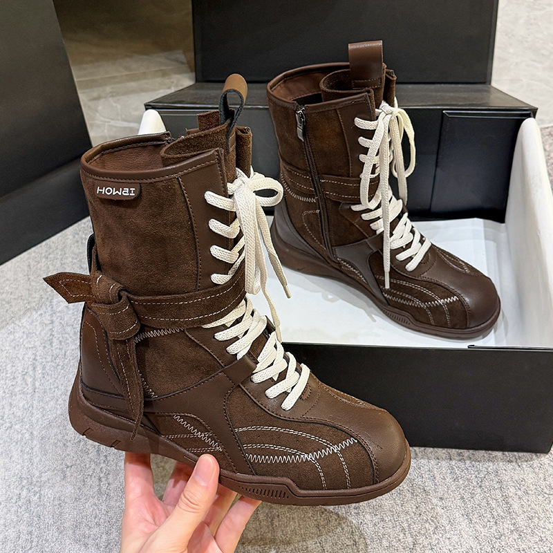 복싱 부츠 여성 신상품 가을 겨울 아우터 워커부츠 작은 키 속살이라 지치지 않아 미들 부츠
