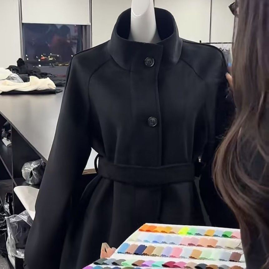 모직 가을 코트 차이나 칼라 심플한 밴딩 점퍼