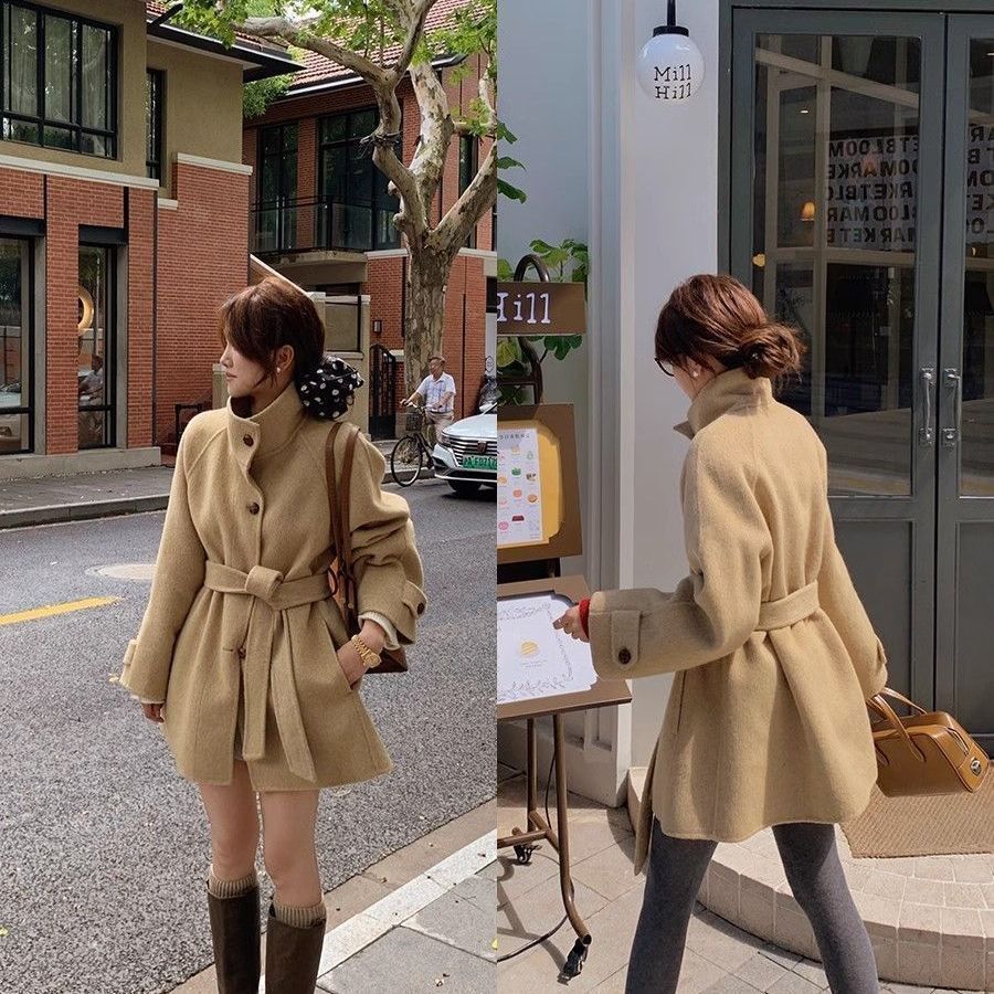 모직 가을 코트 차이나 칼라 심플한 밴딩 점퍼