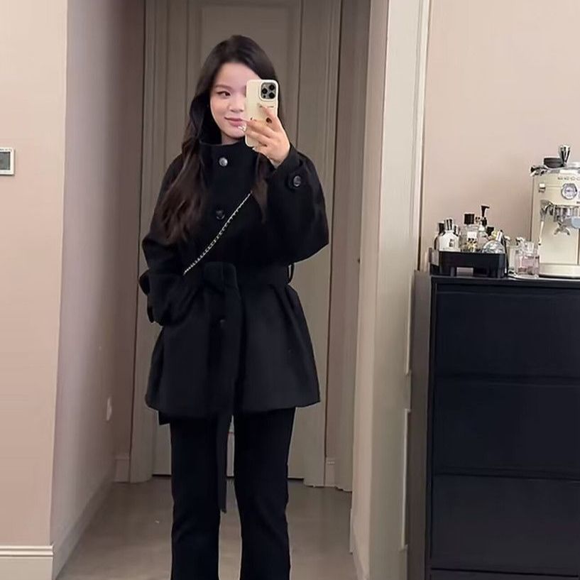 모직 가을 코트 차이나 칼라 심플한 밴딩 점퍼