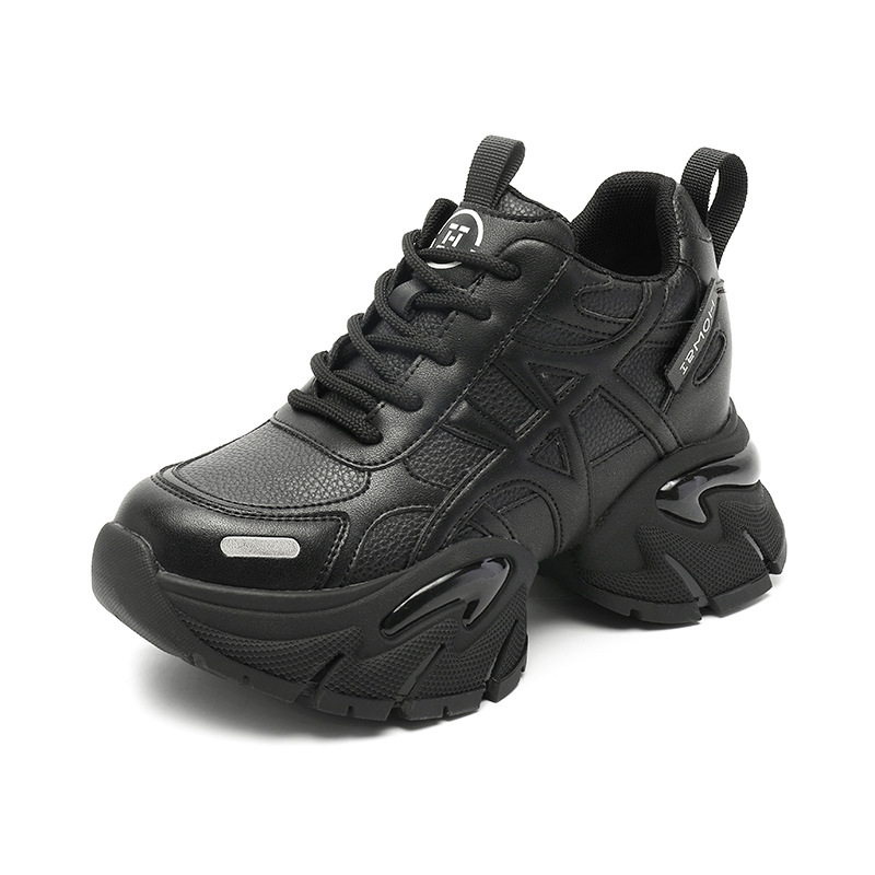 통굽 키높이 아빠 슈즈녀 2025가을 겨울 신상품 가죽 스니커즈 어디에나 매치해 발이 작아 보이는 단화