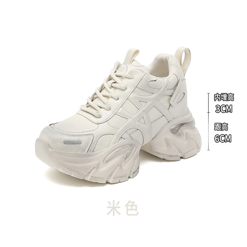 통굽 키높이 아빠 슈즈녀 2025가을 겨울 신상품 가죽 스니커즈 어디에나 매치해 발이 작아 보이는 단화