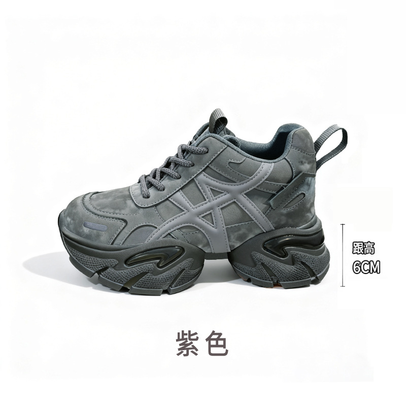 통굽 키높이 아빠 슈즈녀 2025가을 겨울 신상품 가죽 스니커즈 어디에나 매치해 발이 작아 보이는 단화