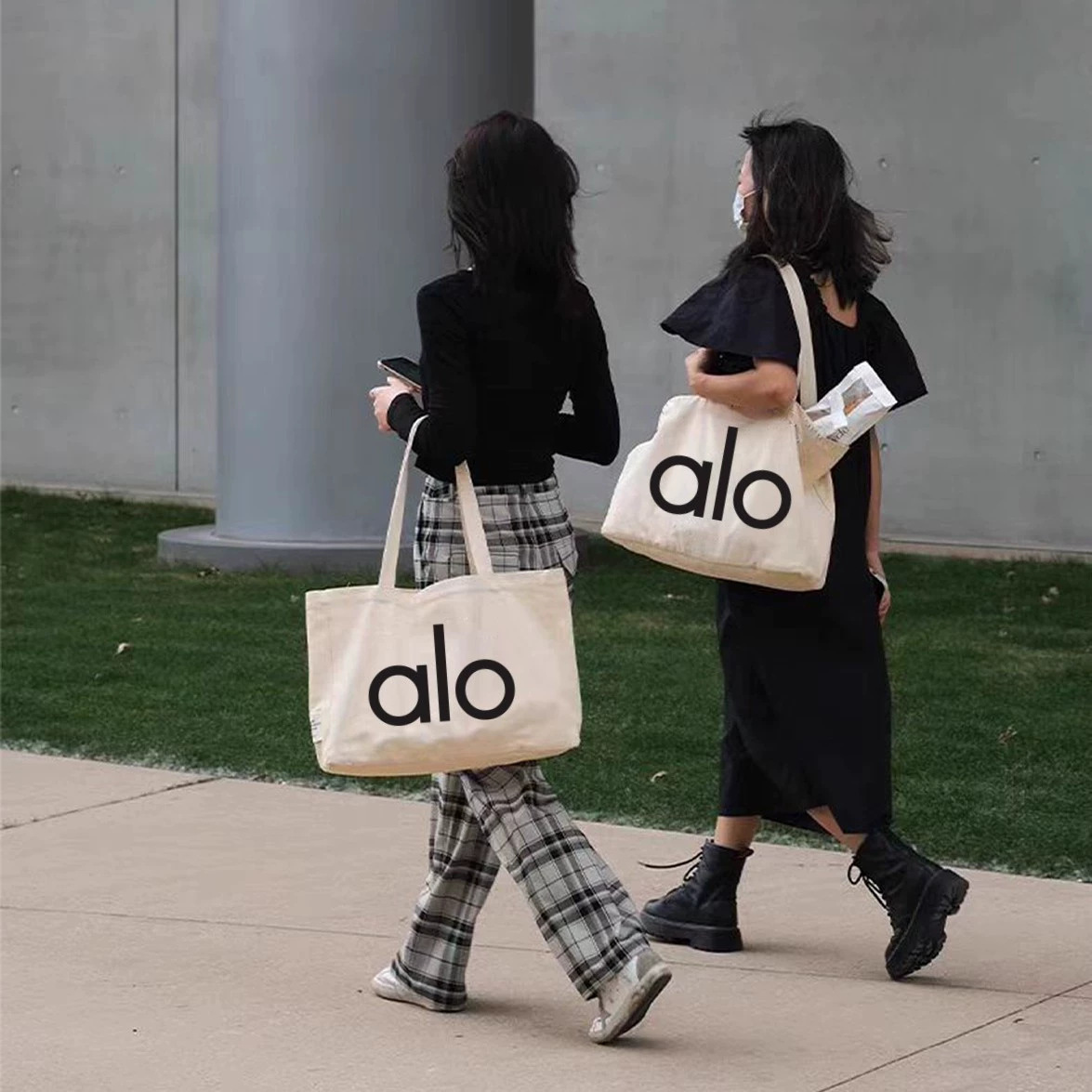 알로 요가 숄더 캔버스 토트백 쇼퍼백 헬스백