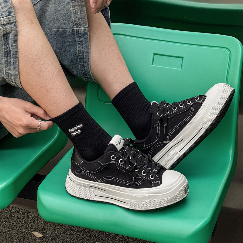 남성 키 큰 캔버스 슈즈 미니 블랙 슈즈 스포츠 빈티지 내구성이 강한 스니커즈 여성