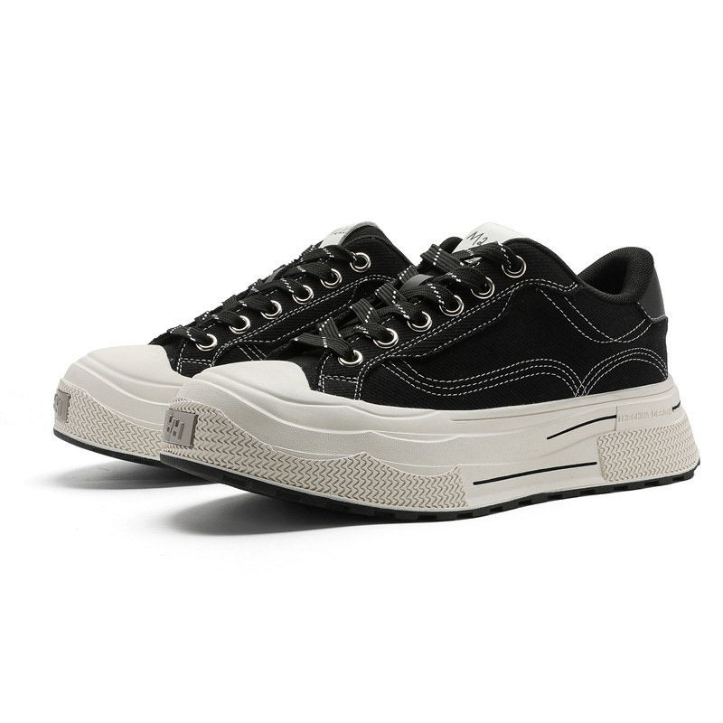 남성 키 큰 캔버스 슈즈 미니 블랙 슈즈 스포츠 빈티지 내구성이 강한 스니커즈 여성