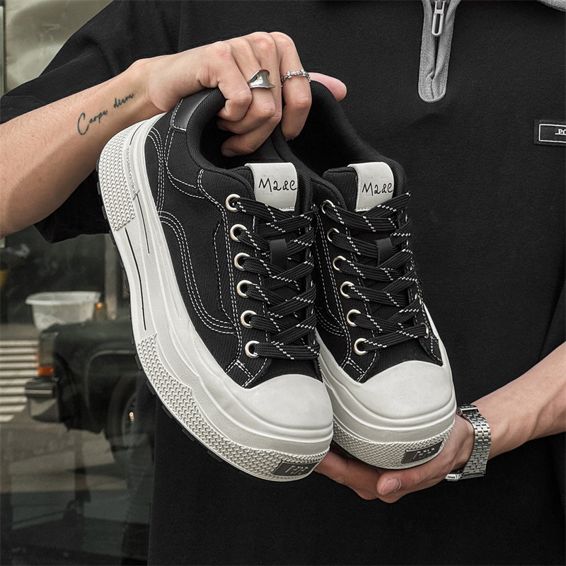 남성 키 큰 캔버스 슈즈 미니 블랙 슈즈 스포츠 빈티지 내구성이 강한 스니커즈 여성