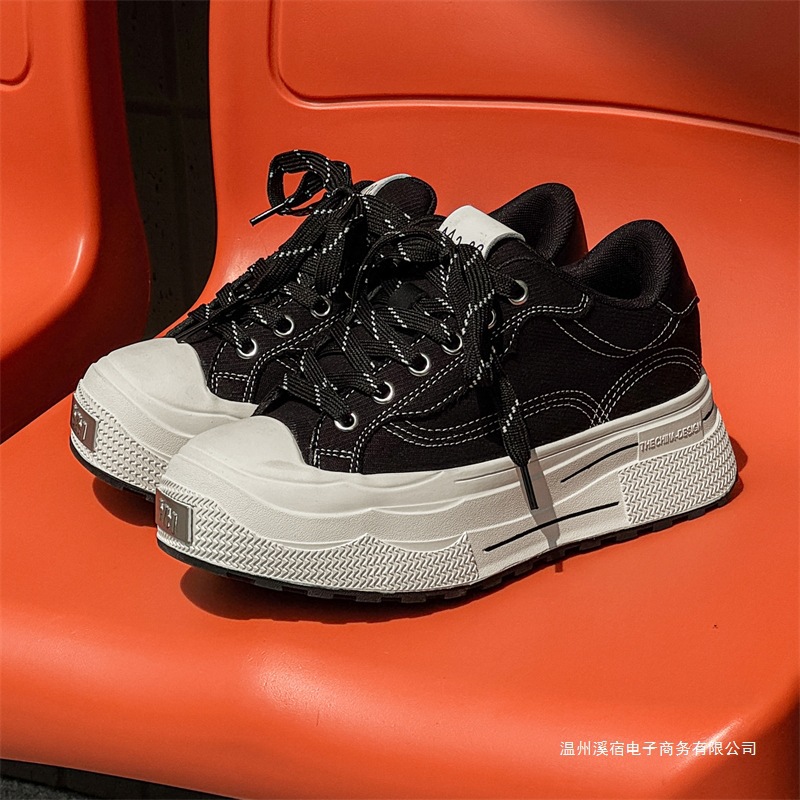 남성 키 큰 캔버스 슈즈 미니 블랙 슈즈 스포츠 빈티지 내구성이 강한 스니커즈 여성