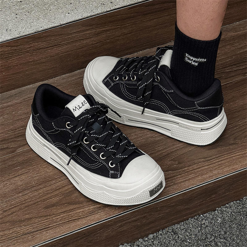 남성 키 큰 캔버스 슈즈 미니 블랙 슈즈 스포츠 빈티지 내구성이 강한 스니커즈 여성