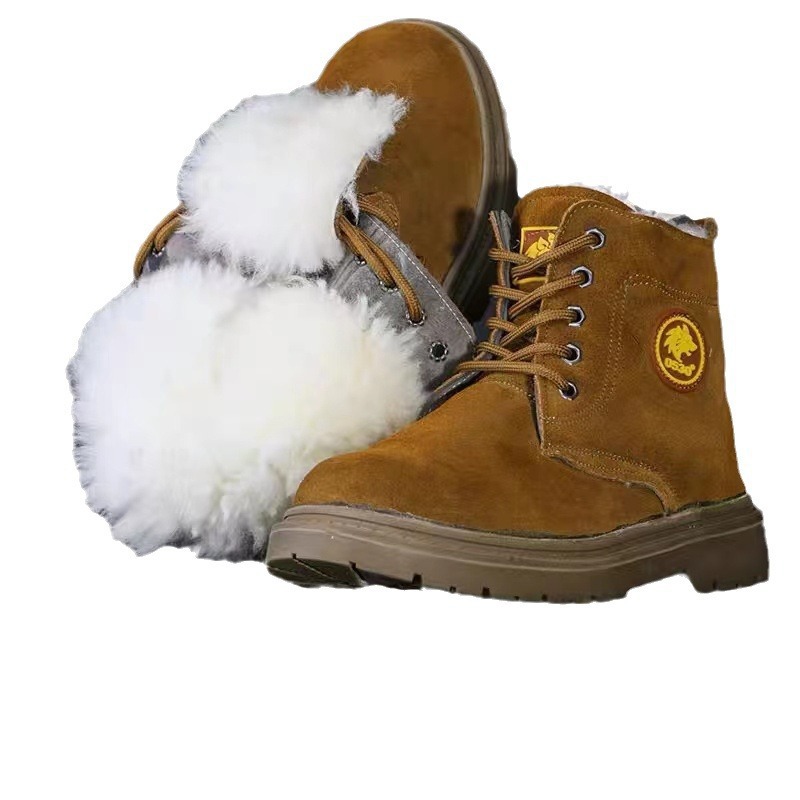 겨울 소가죽 스노우 부츠 남성 방한 두툼한 기모 양털 부츠 남성 노동 보호 작업 두툼한 바닥 실외 보온화