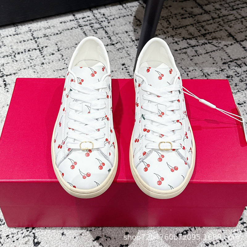 화이트 스니커즈 2025 신상품 가죽 캐주얼화 프린트 커플 타입 스트랩 라운드 토 플랫슈즈