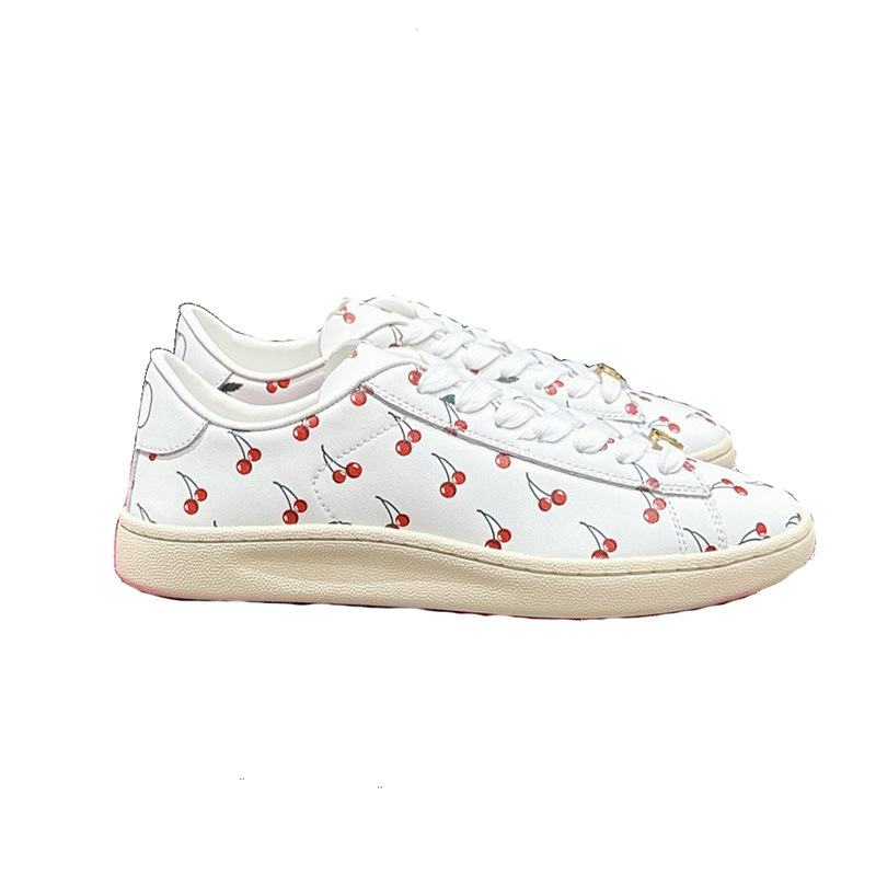 화이트 스니커즈 2025 신상품 가죽 캐주얼화 프린트 커플 타입 스트랩 라운드 토 플랫슈즈