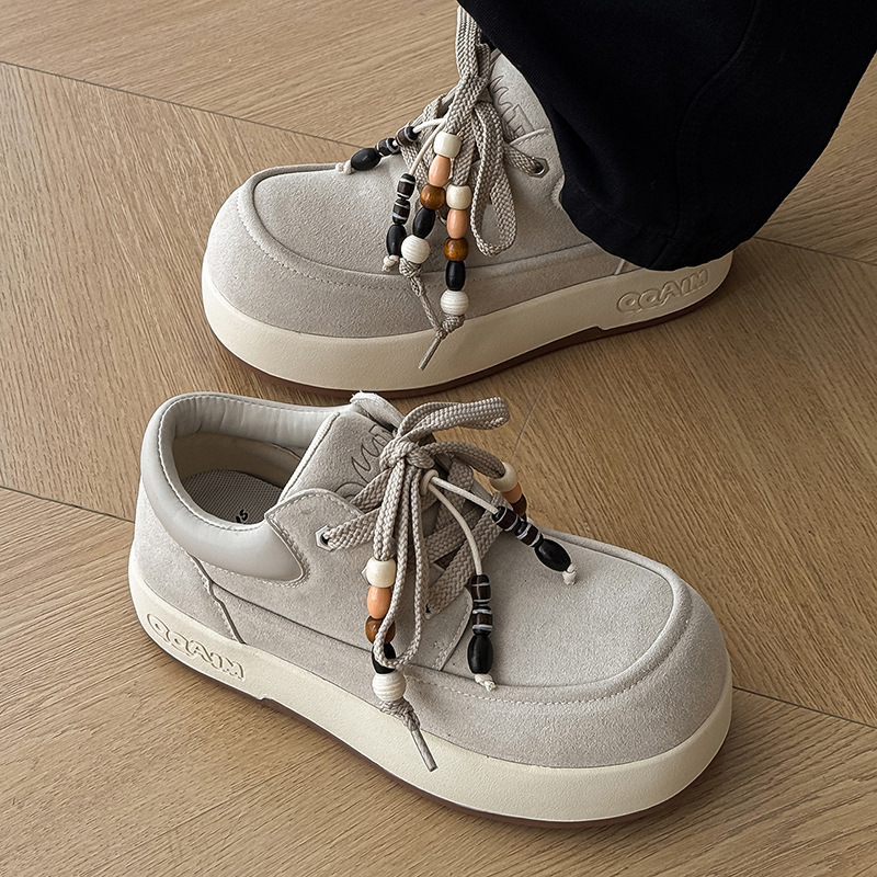 캥거루 슈즈 패션 스니커즈 통굽 키높이 부츠 미끄럼 방지 아웃도어 스니커즈 커플 워커부츠