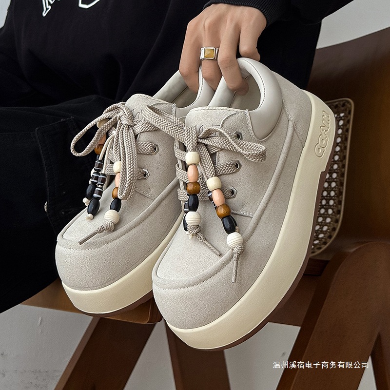 캥거루 슈즈 패션 스니커즈 통굽 키높이 부츠 미끄럼 방지 아웃도어 스니커즈 커플 워커부츠