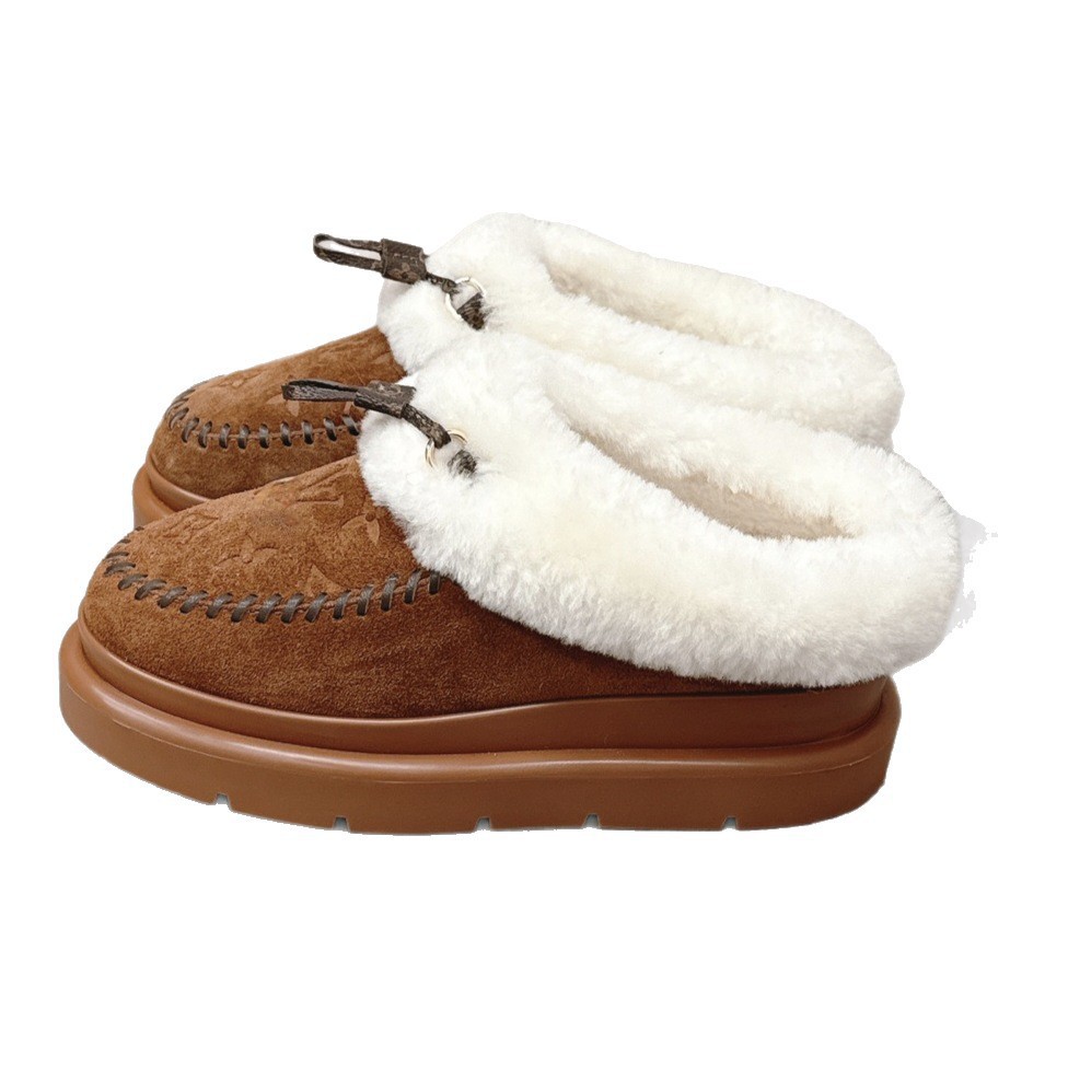 하이판 양털 슈즈 여성 가을 겨울 새로운 스노우 부츠 따뜻한 두꺼운 바닥 한 발에 슬림한 진짜 가죽 슬리퍼