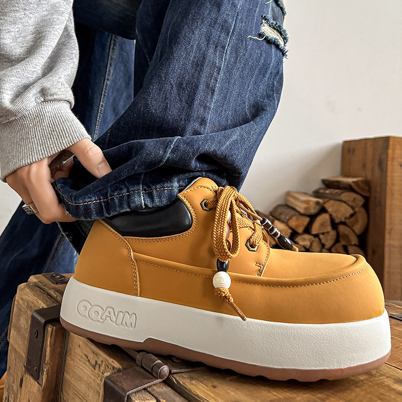 2025가을 신상품 남성 통굽 키높이 어디에나 매치할 수 있는 캐주얼한 카고 부츠 야상 미끄럼 방지가 가능하고 가벼운 여성화 커플용