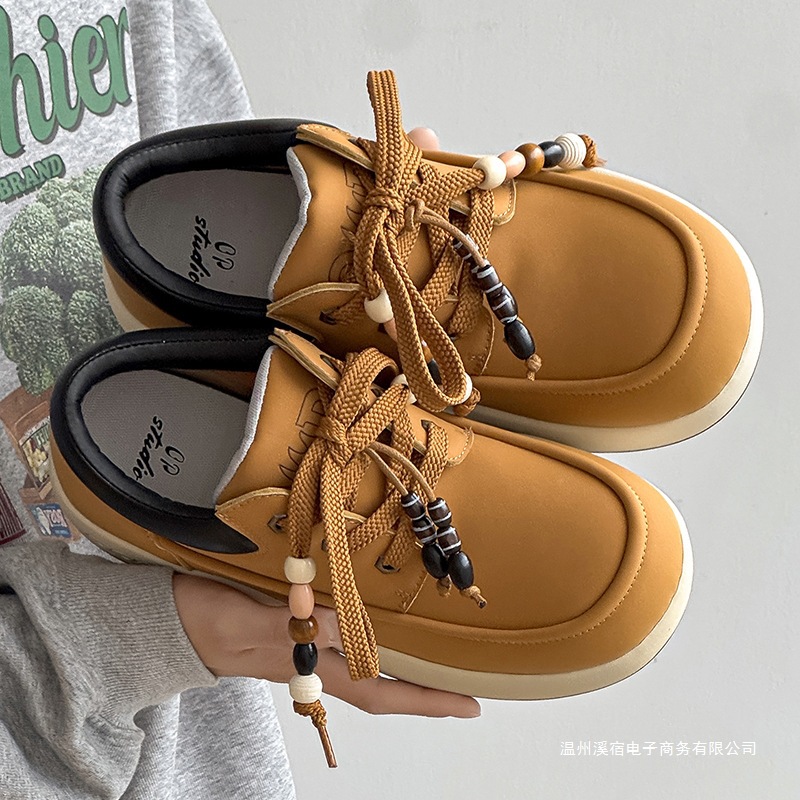 2025가을 신상품 남성 통굽 키높이 어디에나 매치할 수 있는 캐주얼한 카고 부츠 야상 미끄럼 방지가 가능하고 가벼운 여성화 커플용