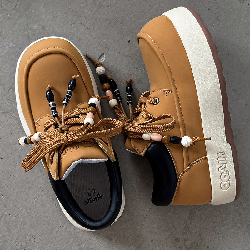 2025가을 신상품 남성 통굽 키높이 어디에나 매치할 수 있는 캐주얼한 카고 부츠 야상 미끄럼 방지가 가능하고 가벼운 여성화 커플용