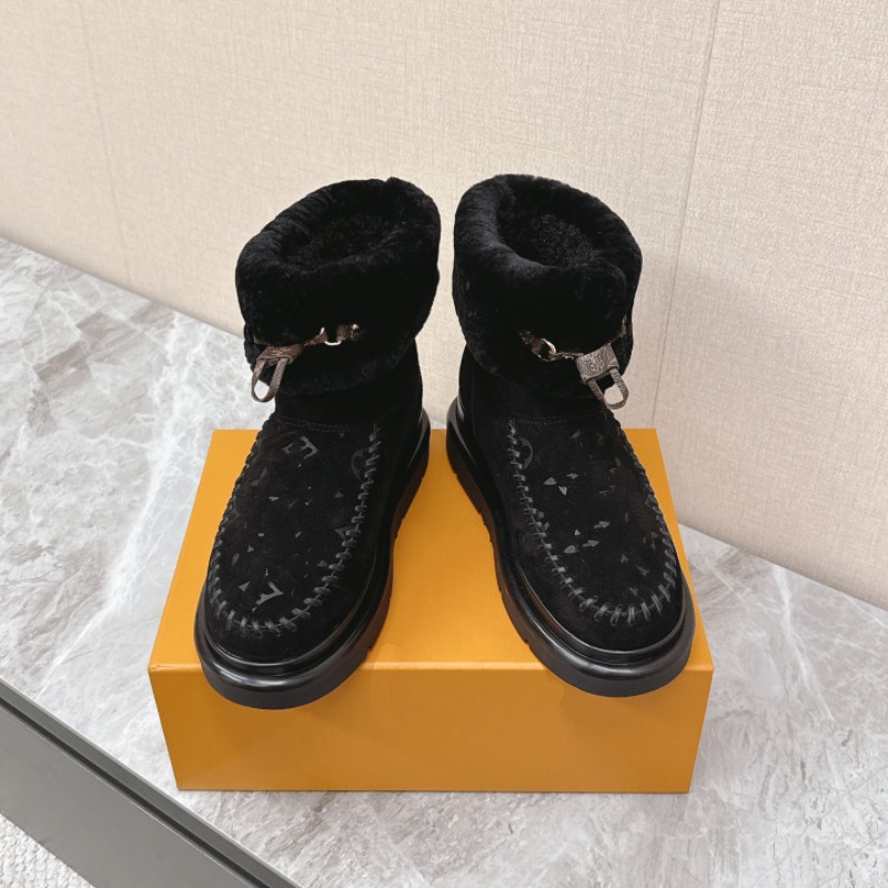 모피 일체형 스노우 부츠 기모 보온 방수 미끄럼 방지 통굽 모피 면화 단화 여성