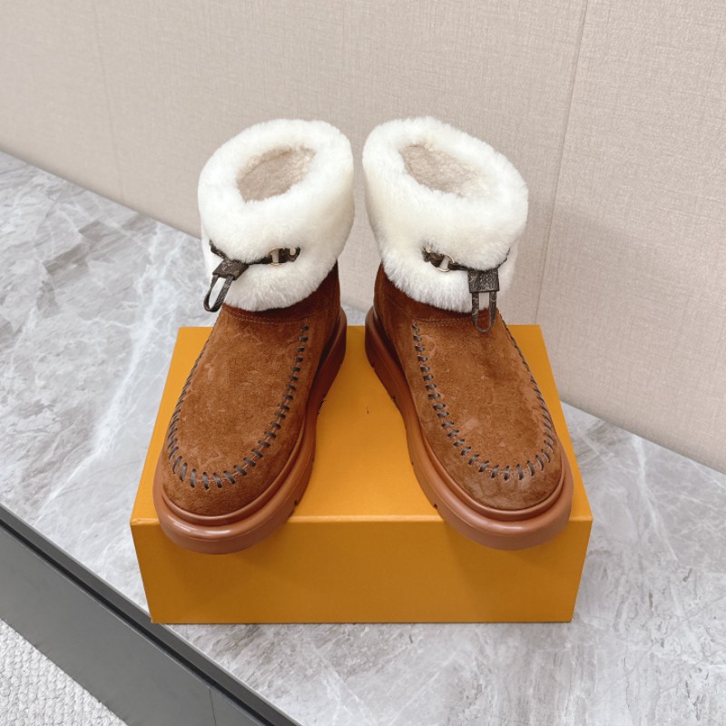 모피 일체형 스노우 부츠 기모 보온 방수 미끄럼 방지 통굽 모피 면화 단화 여성