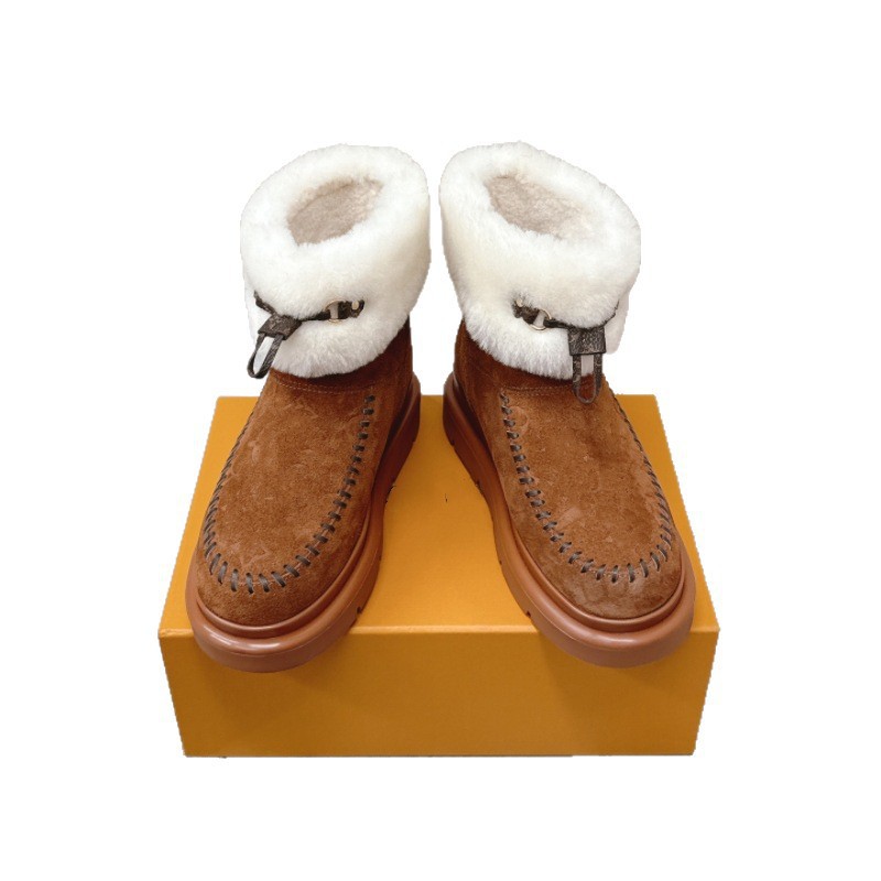 모피 일체형 스노우 부츠 기모 보온 방수 미끄럼 방지 통굽 모피 면화 단화 여성