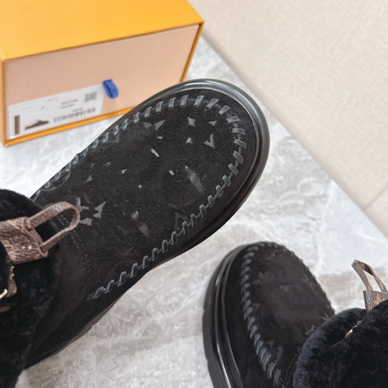 모피 일체형 스노우 부츠 기모 보온 방수 미끄럼 방지 통굽 모피 면화 단화 여성