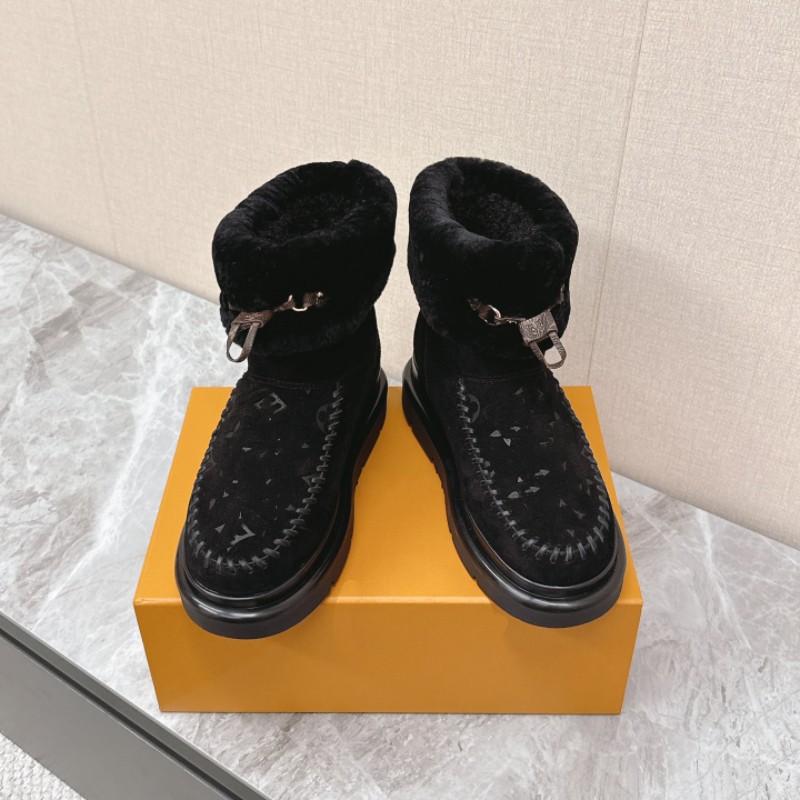 모피 일체형 스노우 부츠 기모 보온 방수 미끄럼 방지 통굽 모피 면화 단화 여성