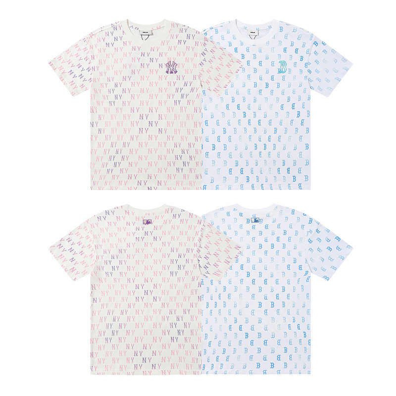 mlb 패셔너블 반팔 봄여름 신상품 레트로 풀 레터링 그라데이션 남녀 티셔츠입니다