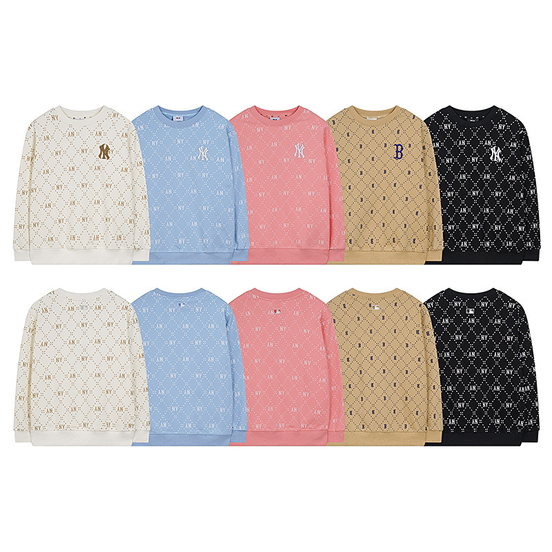 mlb 맨투맨 가을겨울 신상품 한풍 빈티지 큐빅 무늬 ny 풀 프린트 라운드 넥 캐주얼 남녀 공용의 맨투맨입니다