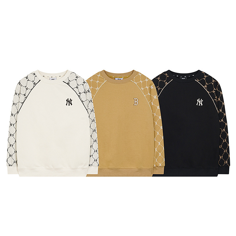 한조 mlb 맨투맨 가을겨울 신상품 래글런 소매 빈티지 레터링 프린트의 남녀용 캐주얼한 탑