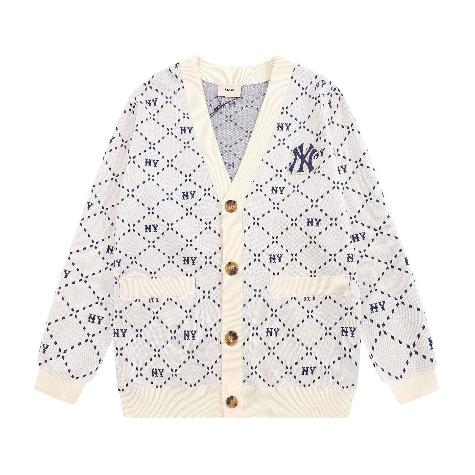 mlb 카디건 가을겨울 신상품 레터링 ny 레터링 자수 노련한 남녀 니트