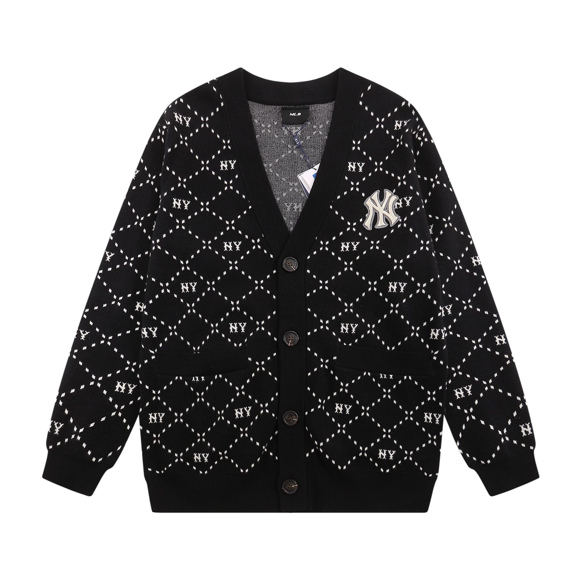 mlb 카디건 가을겨울 신상품 레터링 ny 레터링 자수 노련한 남녀 니트