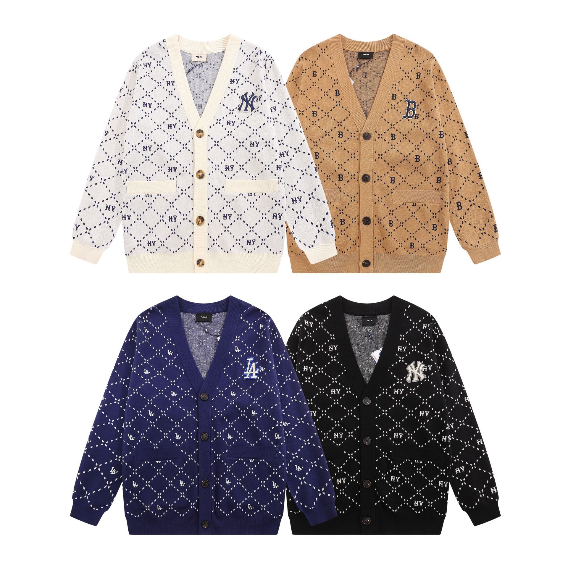 mlb 카디건 가을겨울 신상품 레터링 ny 레터링 자수 노련한 남녀 니트