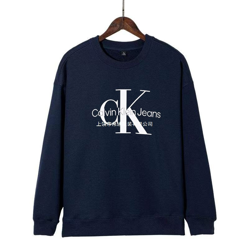 트렌디 하이 버전 ck 더블레터링 자수 라운드 맨투맨 남녀 공용의 스타일입니다